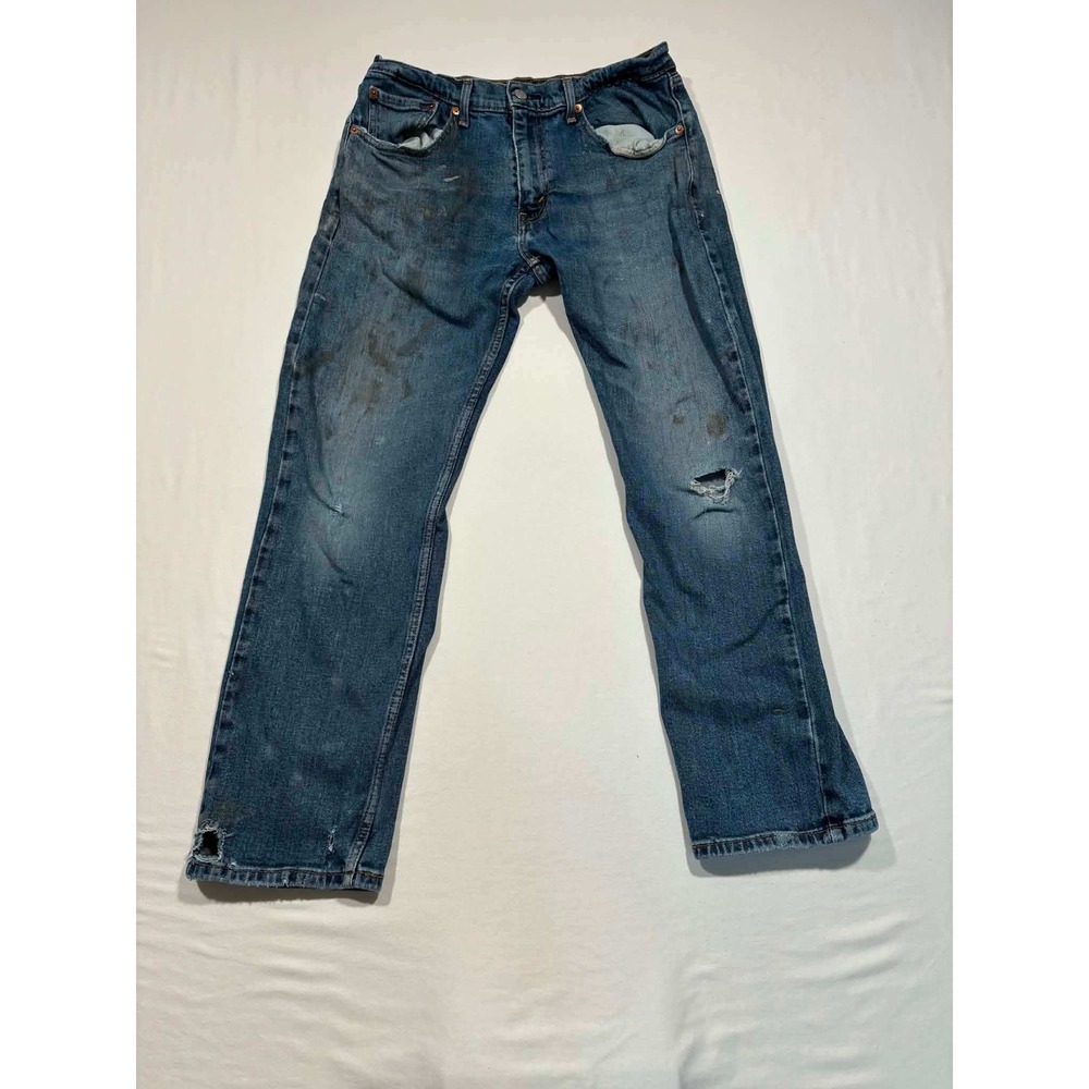 Levis 505 Regular Fit Jeans Mens 32x30 Blue Denim Distressed Workwear 00505-2249